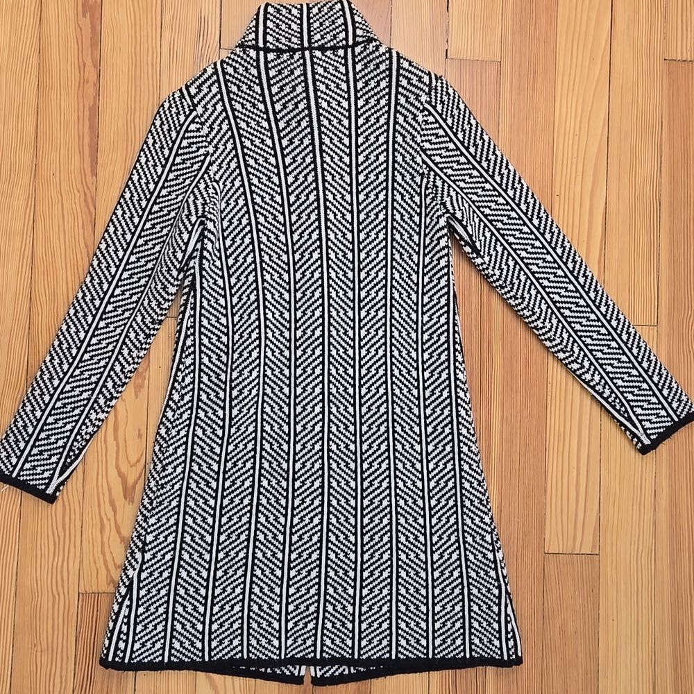 Cocogio Italy Navy White Geometric Knit Coatigan Longline Cardigan Size S - Picture 11 of 16